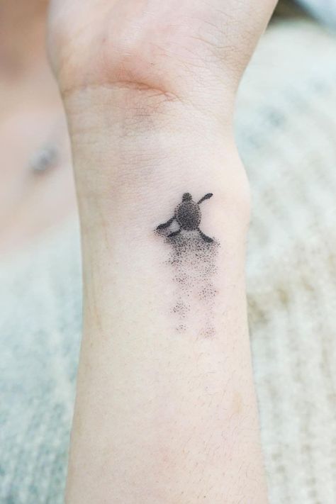 Turtle Bubbles Tattoo, Small Secret Tattoos, Turtle Shadow Tattoo, Turtle Tattoo With Quote, Elegant Animal Tattoos, Non Hodgkins Tattoo, Tattoo Ideas Female Peace, Salt Life Tattoo For Women, Turtle Tracks Tattoo