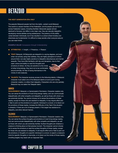 Betazoid (Star Trek Adventures: Core Rulebook) Star Trek Resurgence, Star Trek Academy, Betazoid Star Trek, Star Trek Races, Star Trek Adventures, Star Trek Oc, Star Trek Aliens, Star Trek Species, Star Trek Fashion