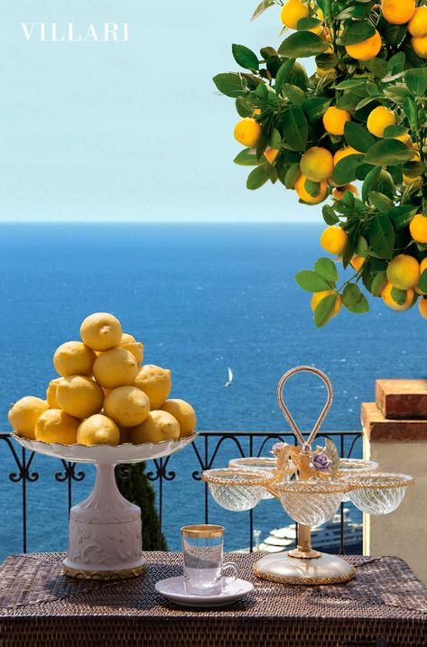 Limoncello Italy Aesthetic, Lemon Interior Design, Villari Porcelain, Capri Aesthetic, Almafi Coast Italy, Luxury Company, Mediterranean Aesthetic, Lemon Design, Mediterranean Lifestyle