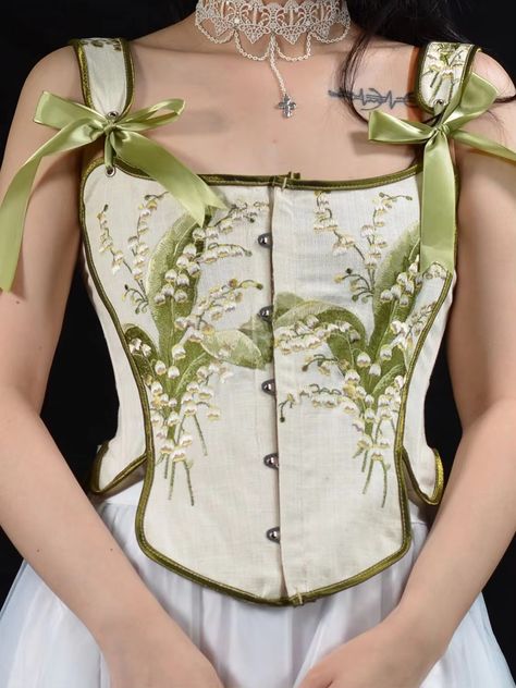 Buy Beaushare Lily Of The Valley Embroidered Green Corset Cosplay Straps Designer Original Overbust Corset at Aliexpress for . Find more ,  and  products. Enjoy ✓Free Shipping Worldwide! ✓Limited Time Sale ✓Easy Return. Vintage Lily Of The Valley, Corset Cosplay, Lily Valley, Dresses Cottagecore, Embroidered Corset, Cottagecore Dresses, Fall Outfits Korean, Fall Outfits Y2k, Corset Blouse