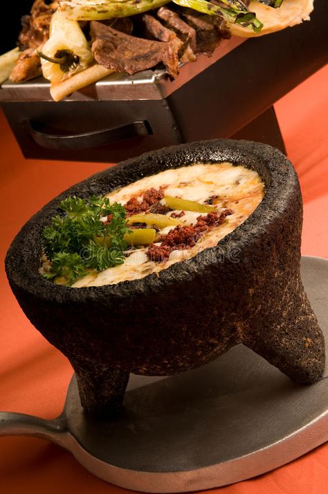 Mexican Cheese Fondue. In a stone molcajete , #Ad, #Cheese, #Mexican, #Fondue, #molcajete, #stone #ad Queso Fundido Recipe, Fundido Recipe, Real Mexican Food, Party Dip Recipes, Mexican Appetizers, Latin American Recipes, Queso Fundido, Food Wedding, Mexico Food