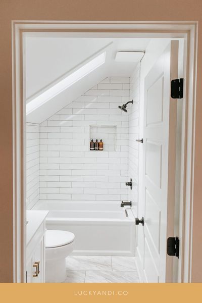 Sloped Wall Bathroom, Sloped Wall, Sloped Ceiling Bathroom, Attic Shower, Attic Bathroom Ideas, Small Attic Bathroom, Loft Bathroom, Slanted Ceiling, Attic Bathroom