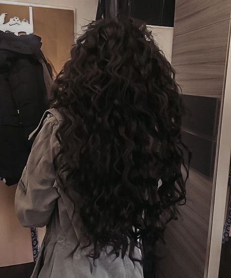 Long Black Curly Hair Aesthetic, Long Curly Brunette Hair, Long Curly Black Hair, Healthy Curly Hair, Dark Curly Hair, Black Wavy Hair, Black Hair Aesthetic, Brown Curly Hair, Curly Hair Photos