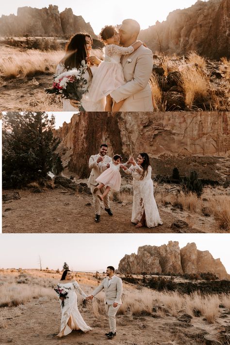 Rock Wedding Ideas, Smith Rock Wedding, Elopement With Kids, Enchanted Rock Elopement, Smith Rock Elopement, Elopement Ideas Oregon, Red Rocks Elopement, Oregon Wedding Photography, Wedding Anniversary Pictures