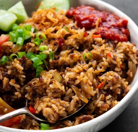 Beef Nasi Goreng | beef, ingredient | Get the most magic from the simplest ingredients. | By Marion Grasby Marion Grasby Recipes, Marions Kitchen, Marion Grasby, Marion's Kitchen, Wok Cooking, Thai Cooking, Chinese Dishes, Thai Recipes, Rice Recipes