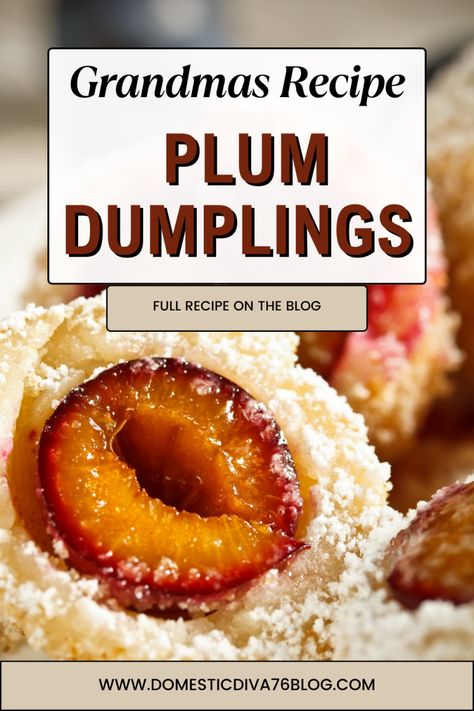 Plum Dumplings Plum Dumplings Czech, Plum Dumplings, Best Coconut Cream Pie, Dumpling Recipes, Croatian Food, Plum Recipes, Dumpling Filling, Homemade Dumplings, Seasonal Cooking