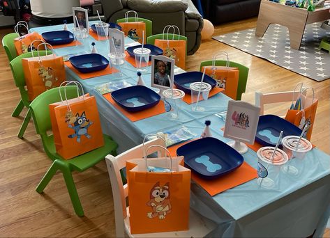 Bluey Birthday Party Table, Bluey Birthday Party Table Decor, Bluey Birthday Table Decor, Bluey Centerpiece Ideas, Baby Girl Party Ideas, 2 Birthday, Leo Birthday, Birthday Party Tables, 2nd Birthday Party Themes