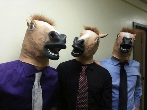 Laugh with your friends | 27 Things You Can Do While Wearing A Horse Mask Horse Mask, Pulling An All Nighter, Ol Fashion, All Nighter, Funny Fashion, Funny Horse, Stay Weird, Animal Masks, Korean Drama Best