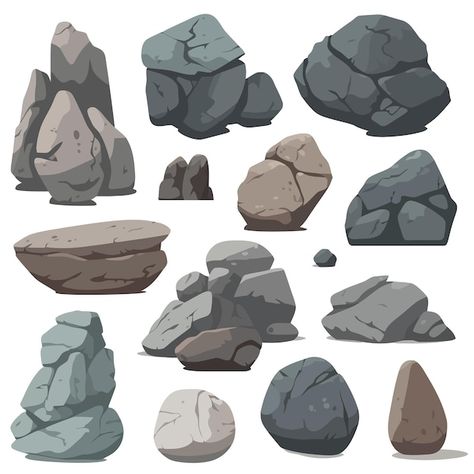 Rocks Reference Drawing, Stone Digital Art, Rocks Illustration, How To Color Rocks Digital, Rocks Digital Painting, Stone Illustration, Stone Wall Illustration, Rocks Concept Art, Rocks Texture Drawing