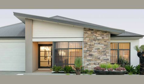 Best Display Home Show in Perth & WA | newhousing.com.au Tile Roof House, L House, Skillion Roof, Exterior House Ideas, Tile Roof, House Roof Design, Roof House, Best Modern House Design, Town Houses