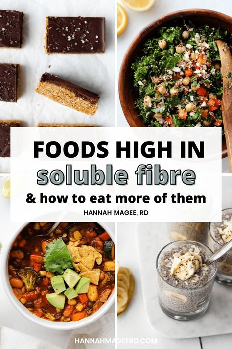 graphic titled foods high in soluble fibre and how to eat more of them with images of food Fiber Foods List, Healthy Tuna, Fiber Diet, High Fiber Diet, Soluble Fiber, Fiber Rich Foods, High Fiber Foods, Low Cholesterol, Fiber Foods