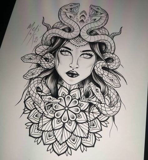 M E L E L L I S on Instagram: “⭐ Flash design available ⭐ Would love to do this on a thigh or top arm 😍 Deposit secures design Dm to book #mandala #mandalatattoo…” Madussa Sleeve Tattoo Design, Madussa Tattoo Design Arm, Medusa Leg Sleeve Tattoo, Thigh Tattoos Medusa, Mandala Medusa Tattoo, Medusa Tattoo Design Thigh, Medusa Tattoo Thigh, Medusa Mandala Tattoo Design, Mandala Tattoo Thigh