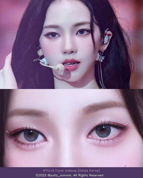 Karina Eye Makeup, Aespa Eye Makeup, Kpop Idol Makeup Look, Karina Makeup, Asian Eyes Makeup, Idol Makeup, Makeup Ulzzang, Monolid Makeup, Asian Makeup Looks