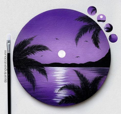 Disc Painting Ideas Easy, Painting In Circle, Circle Canvas Painting Ideas, Circle Painting Ideas Easy, Round Canvas Painting Ideas Easy, Record Drawing, Round Paintings, Circular Canvas Painting, Vinyl Art Paint