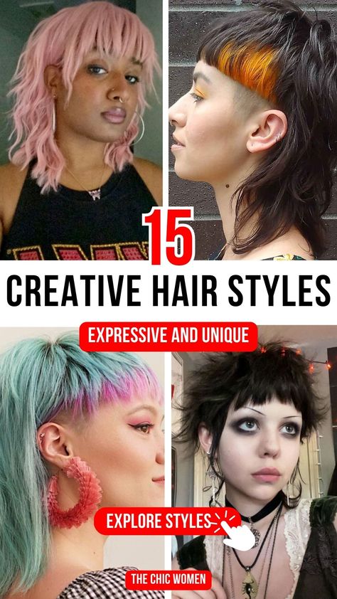 15 Inspiring Alternative Hairstyles to Let Your Personality Shine Interesting Hair Styles, Short Alternative Hairstyles, Creative Hair Color Short, Punk Hair Women, Edgy Bob Hairstyles, Unique Haircuts, Funky Haircuts, Alternative Hairstyles, Creative Braids