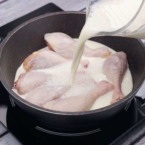 Cook the chicken in milk to make it juicier. | chicken meat, milk | Cook the chicken in milk to make it juicier. | By Too Yum Yummy Milk Chicken Recipes, Chicken In Milk, Milk Chicken, Brine Chicken, Chili Cheese Dogs, Recipes Learn, Cheese Dog, Chicken Meat, Chili Cheese