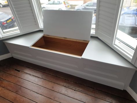 Bay Window Bench Seat With Storage Compartment - Made To Measure Woodwork Ltd Window Bench Seat With Storage, Bay Window Bench Seat, Bay Window Storage, Bay Window Bench, Window Storage Bench, Bay Window Bedroom, Bay Window Benches, Window Storage, Seat With Storage