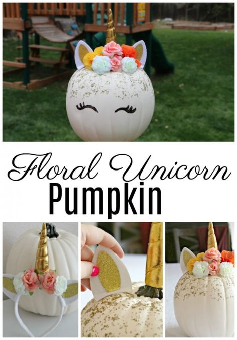 How to Make a DIY Floral Unicorn Pumpkin! - The Denver Housewife Pumpkin Unicorn, Craft For Halloween, Pumpkin For Halloween, Unicorn Pumpkin, Pumpkin Decorating Contest, Pumpkin Craft, Pumpkin Contest, Halloween Pumpkin Designs, Unicorn Halloween