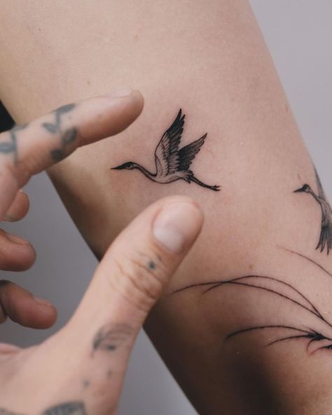 Vlada - tattoo-artist, mentor, human ✨ on Instagram: “First tattoo for Jaqueline 🌸” Loons Tattoos, Tufted Titmouse Tattoo, Cattails Tattoo, Loon Tattoo Ideas Design, Cattail Tattoo, Vlada Tattoo, Starling Tattoo, Wagtail Tattoo, Marsh Tattoo