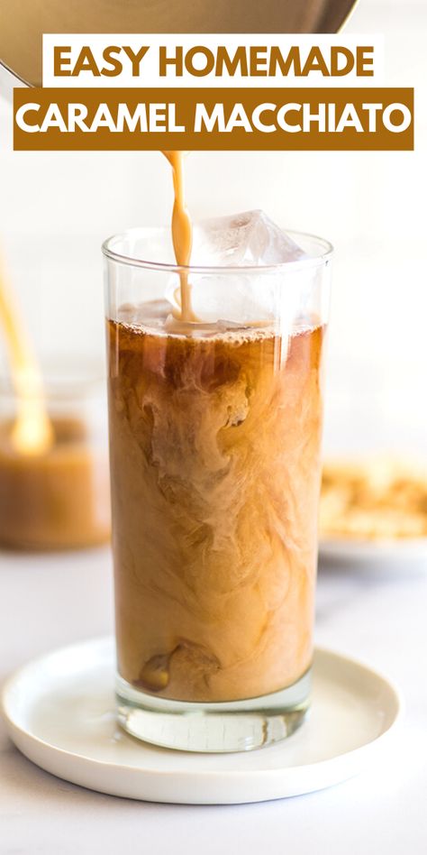 Homemade Caramel Macchiato, Caramel Coffee Recipe, Iced Caramel Macchiato Recipe, Caramel Macchiato Recipe, Diy Caramel, Iced Caramel Macchiato, Macchiato Recipe, Ice Caramel Macchiato, Cold Coffee Recipes