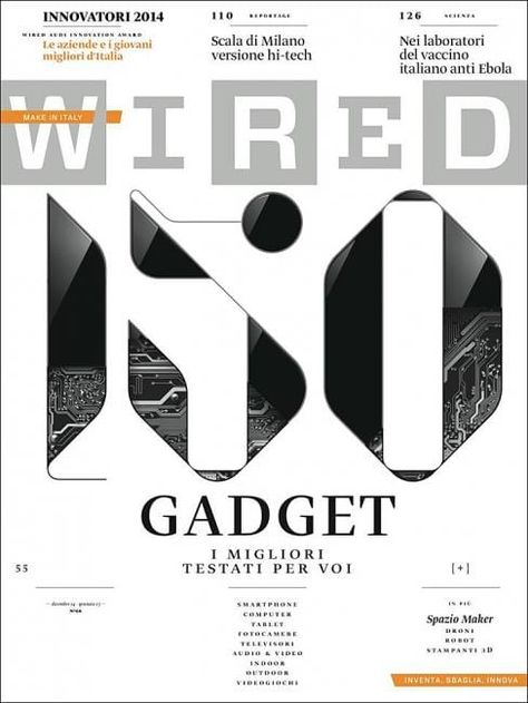 Coverjunkie | Wired (Italy) - Coverjunkie Wired Magazine Cover, Typographic Artwork, Magazine Cover Ideas, Magazine Design Cover, Tech Magazines, Wired Magazine, Magazine Layout Design, Magazine Cover Design, Design Brochure