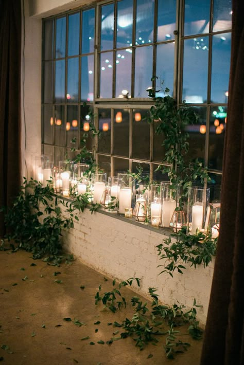 Industrial Farmhouse Wedding, Loft Party, Romantic Industrial Wedding, Industrial Venue Wedding, Candlelit Wedding Ceremony Indoor, Modern Industrial Wedding Ceremony, Industrial Romantic Wedding, Brick Wedding Venue Decor Industrial Chic, Industrial Loft Wedding Decor