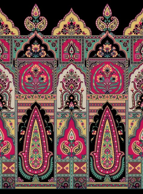 Mughal Borders, Beautiful Scenery Drawing, Design Pattern Art, Ajrakh Prints, Geometric Pattern Art, Print Design Art, Pattern Coloring Pages, Paisley Art, Textile Prints Design