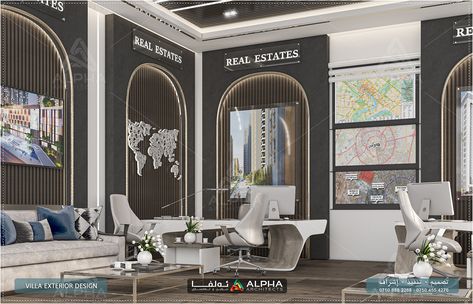 Realestate office design on Behance Real Estate Office Design Interiors, Real Estate Office Design, Dining Room Design Luxury, Modern Office Interiors, Dubai Real Estate, Real Estate Office, Office Interior, Office Interior Design, Design Luxury