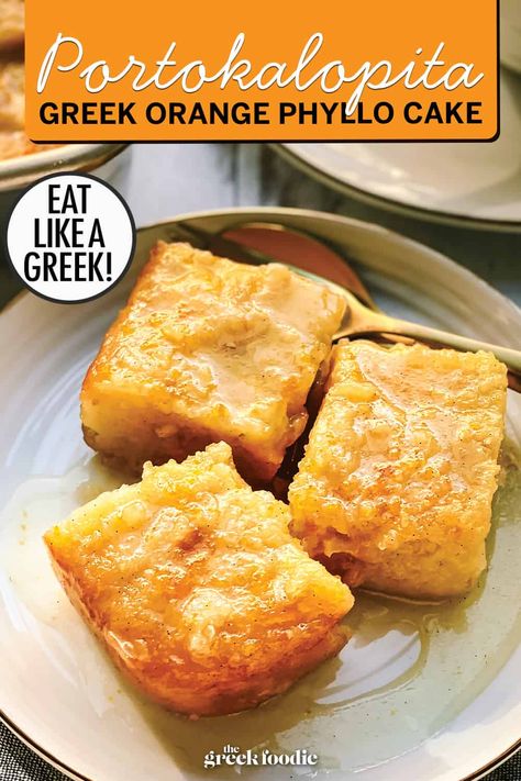 Portokalopita-Orange Phyllo Cake Greek Cake Orange, Orange Cake Greek, Phyllo Cake Recipe, Greek Orange Pie, Broken Phyllo Cake With Orange And Bay, Broken Phyllo Cake, Greek Portokalopita, Greek Cake Recipes, Philo Recipes