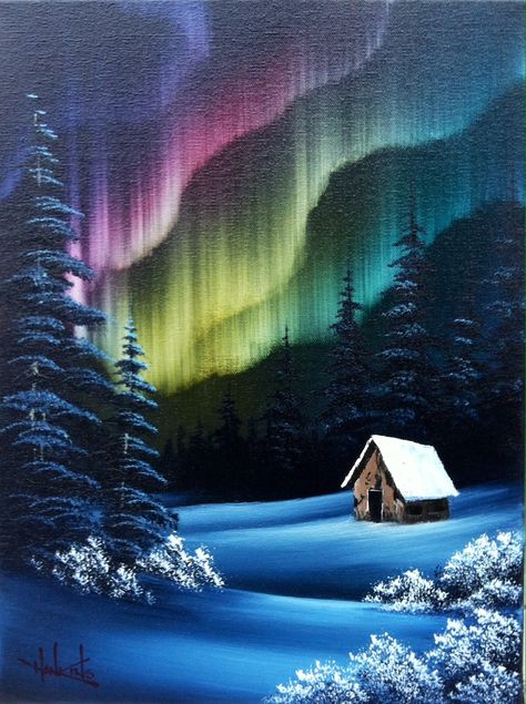 Aurora Borealis Painting, Northern Lights Art, Northern Lights Painting, Canvas Painting Designs, Winter Painting, Canvas Painting Diy, Sky Painting, Simple Acrylic Paintings, Arte Inspo