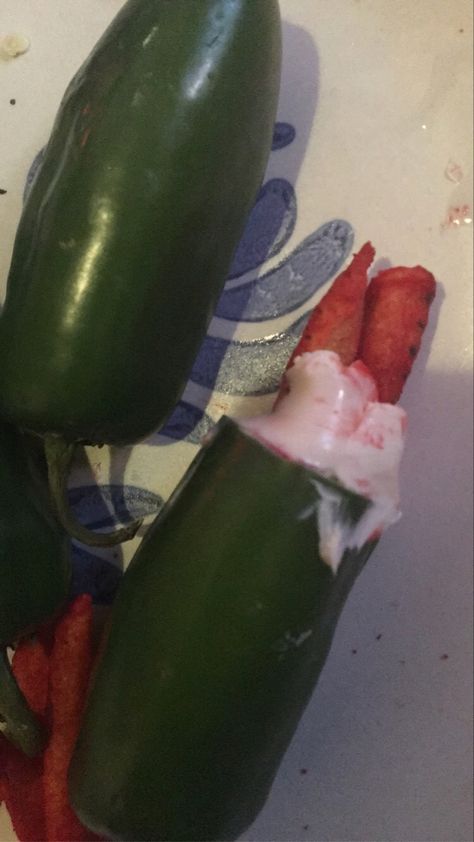 Jalepenos cream cheese and takis Bell Pepper With Takis, Peppers And Cream Cheese With Takis, Jalapeno With Takis, Jalapeno Cream Cheese With Takis Sauce, Jalapeno Cream Cheese With Takis, Jalapeno With Cream Cheese, Takis Recipe Ideas, Takis Recipe, Cream Cheese Stuffed Jalapenos