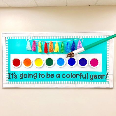 Laura ☀️ on Instagram: “❤️🧡💛💚💙💜 It’s going to be a colorful year! I love how my hallway bulletin board turned out, and it was fast and easy to make! This was…” Hallway Bulletin Boards, Art Bulletin Boards, Art Camp, Easy Art, Room Decorating, Camping Art, Poster Colour, Simple Art, Bulletin Board