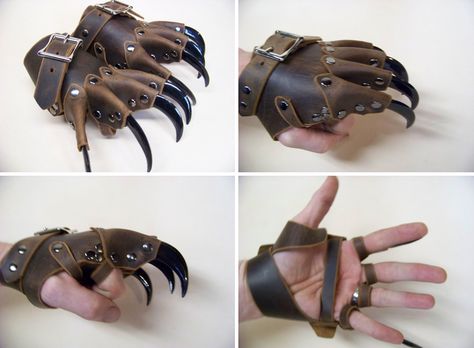 Steampunk Tendencies | Clawed gloves ~ strongholdleather http://www.steampunktendencies.com/post/77186472548/ New Group : Come to share, promote your art, your event, meet new people, crafters, artists, performers... https://www.facebook.com/groups/steampunktendencies Fantasy Items Products, Claw Gloves, Steampunk Tendencies, Object Design, Style Steampunk, Leather Armor, Steampunk Costume, Gothic Steampunk, Fantasy Clothing