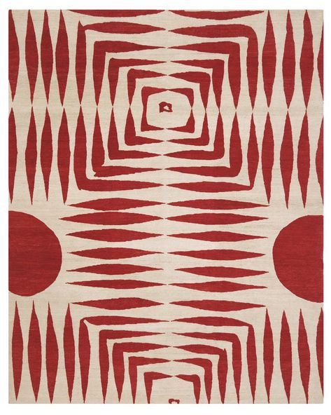 James Tufenkian | Sunrise Red | N.VROUYR - Object detail Tufenkian Rugs, Symmetrical Pattern, English Room, Floor Art, Artistic Inspiration, Crimson Red, Whimsical Design, Geometric Area Rug, Scarf Design