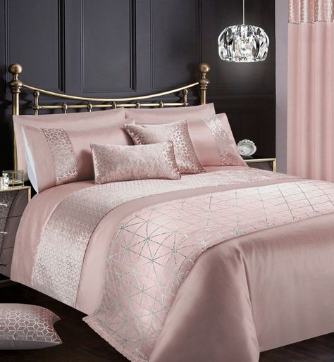 Luxury Velvet Duvet Set Bedding Sparkle Cushion Cover Throw Curtain Silver Navy | eBay Pink Bedroom Accessories, Blush Pink Bedroom, Beautiful Bed Designs, Geometric Duvet Cover, Patterned Duvet, Velvet Duvet, Down Comforters, Luxury Bedding Set, Luxury Contemporary