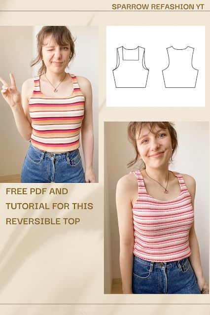 Sparrow Refashion ,Sewing , Thrift flip and refashion Blog o przeróbkach i szyciu ubrań diy Sew Top Pattern, Sewing Tops For Women Easy, How To Sew A Tank Top, Tank Top Pattern Sewing, Tank Top Sewing Pattern Free, Tank Top Pattern Free, Free Top Sewing Pattern, Womens Tank Top Pattern, Easy Top Pattern