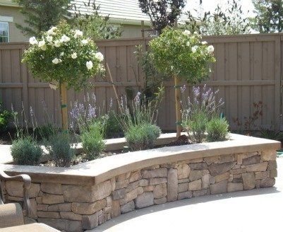 Stone Patio Benches - Ideas on Foter Patio Garden Bed, Stone Raised Beds, Stone Flower Beds, Raised Bed Garden Design, Raised Patio, Raised Flower Beds, Stone Bench, Stone Planters, Dry Creek