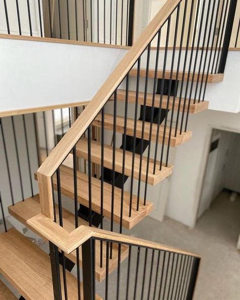 Oak And Steel Staircase, Steel Spine Staircase, Central Spine Staircase, Spine Staircase, Oak Handrail, Steel Staircase, Staircase Handrail, Garage Conversion, The Staircase