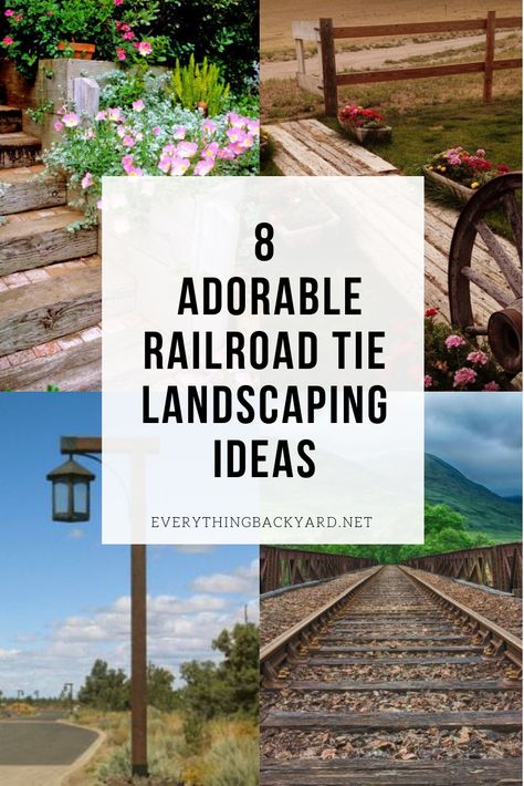 There are so many creative ways to use railroad ties to landscape your yard. If you happen to have some old railroad ties, you won't want to miss this article. Here you will find 8 adorable railroad tie landscaping ideas that are guaranteed to inspire you. #RailroadTieLandscapingIdeasHowToBuild #RailroadTiesLandscapingEdging Railroad Tie Landscaping, Railroad Ties Retaining Wall Ideas, Railroad Ties Landscaping, Railway Ties, Railroad Tie Retaining Wall, Driveway Border, Railroad Tie, Rustic Landscaping, Railroad Ties