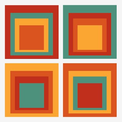 Josef Albers Style Color interactions - 4 sets of squares with 4 colors in each Josef Albers Color, Joseph Albers, Composition Ideas, Anni Albers, Scarf Ideas, Bauhaus Movement, Architectural Art, Art Concepts, Colour Theory