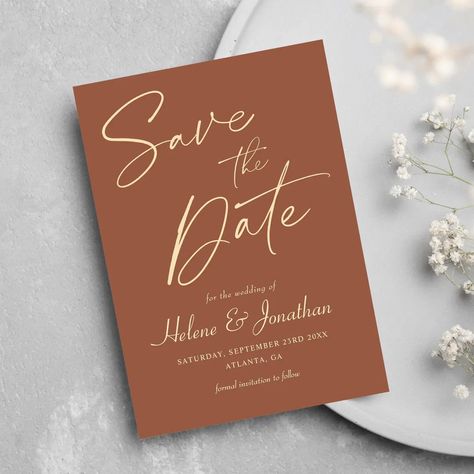 Minimalist Elegant Modern Terracotta Wedding Save The Date | Zazzle Fall Save The Date Ideas, Modern Terracotta Wedding, Unicorn Images, Rustic Garden Wedding, Terracotta Wedding, Floral Save The Dates, Modern Minimalist Wedding, Breathtaking Wedding, Formal Invitation