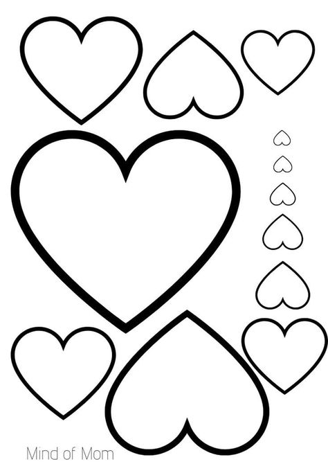 Printable Hearts, Heart Shapes Template, Hearts Printable, Printable Heart Template, Valentine Template, Shape Coloring Pages, Heart Stencil, Valentines Day Coloring, Shape Templates