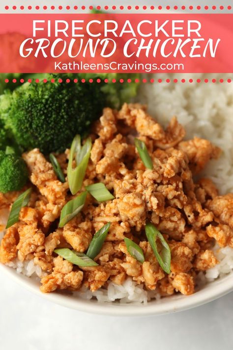 Firecracker Ground Chicken, Kickin Chicken Recipe, Ground Chicken Recipes Healthy, Firecracker Sauce, Rice And Veggies, Super Easy Dinner, Easy Chicken Breast, Low Carb Meal Prep, Ground Chicken Recipes