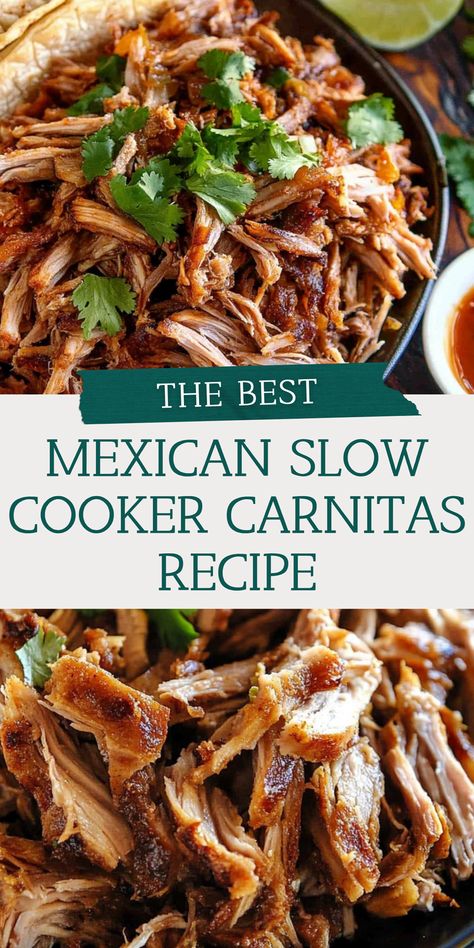 Discover the best slow cooker carnitas with this easy and delicious recipe. Juicy and full of flavor, this Mexican pulled pork is perfect for your slow cooker recipes board. Save this pin and click to explore the full recipe and detailed guide. Enjoy a comforting and satisfying meal that’s sure to impress your friends and family. Slow Cooker Pork Burritos, Mexican Pot Roast Crock Pot Recipes, Pulled Pork Carnitas Crock Pot, Pampered Chef Carnitas Seasoning Recipes, Easy Pork Slow Cooker Recipes, Easy Carnitas Crockpot, Pork Shoulder Carnitas Crockpot, Pork Roast In The Crockpot, Crockpot Pork Shoulder Roast Slow Cooker