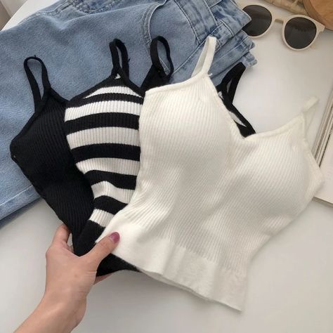 Just found this amazing item on AliExpress. Check it out! $16.70 | knitted camis for woman tops for women stripes crop tops built in bra spaghetti strap camisole female tank 2022 droppshipping Crop Bra, Striped Crop Top, Really Cute Outfits, Teen Fashion Outfits, Dream Clothes, Tops For Women, Comfy Outfits, Cute Casual Outfits, Pretty Outfits