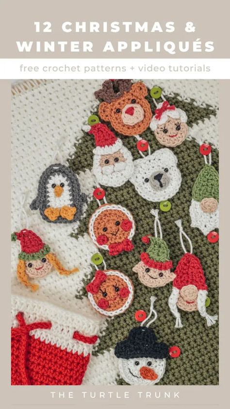 Christmas Applique Patterns Free, Crochet Ideas For Kids, Applique Patterns Free, Crochet Advent Calendar, Christmas Applique Patterns, Christmas Amigurumi, Crochet Christmas Ornaments Free, Crochet Applique Patterns Free, Crochet Ornament Patterns