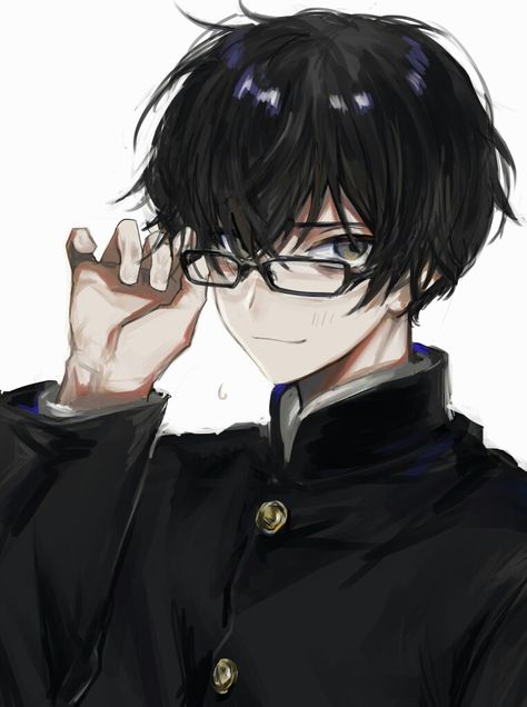 Anime Glasses Boy, Black Haired Anime Boy, Black Hair Anime Guy, Brown Eyes Black Hair, Black Hair Boy, Boys Glasses, Boy Black, Anime Black Hair, Anime Nerd