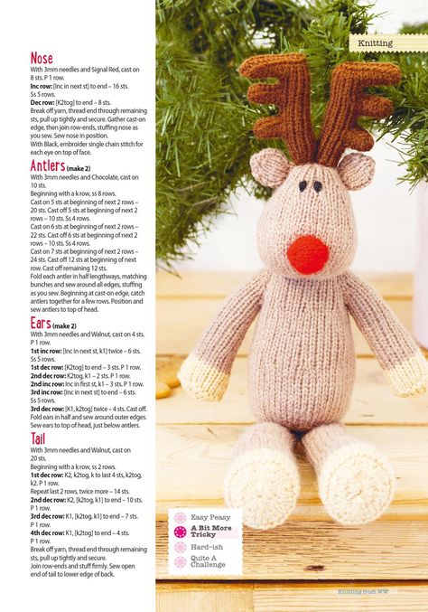 Woman's weekly knit and crochet january 2015 Christmas Knitting Projects, Christmas Knitting Patterns Free, Knitting Patterns Toys, Christmas Knitting Patterns, Knitted Animals, Knitting Wool, Noel Christmas, Knitted Dolls, Christmas Knitting