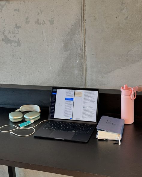 desk, studying, aesthetic, airpods max, macbook air, bible, book Airpods Max Study Aesthetic, Mac Book On Bed, Macbook Pro Aesthetic Study, Imac Aesthetic, Aesthetic Study Desk, Macbook Music Aesthetic, Imac Study Aesthetic, Macbook Aesthetic, Psych Major