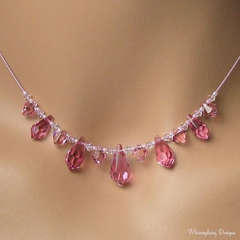 Princess Pink Swarovski Crystal Teardrop by whimsydaisydesigns Kalung Choker, Anting Manik, Fancy Jewelry Necklace, Pearl Necklace Designs, Diy Jewelry Unique, Pink Swarovski, Gold Filled Necklace, Beaded Necklace Diy, Diy Bracelet Designs